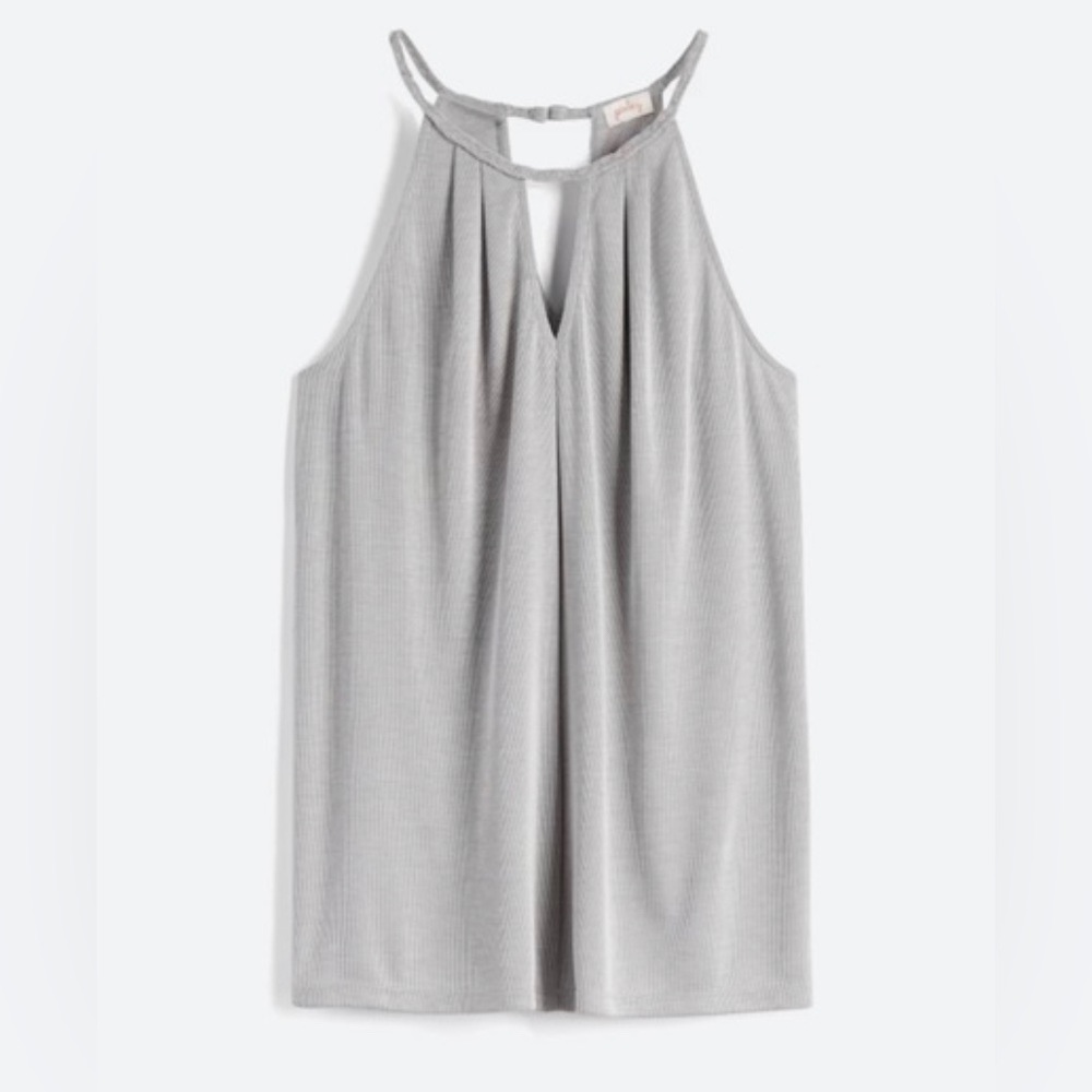 Pixley, Georgia braided neckline halter knit top in gray, size large